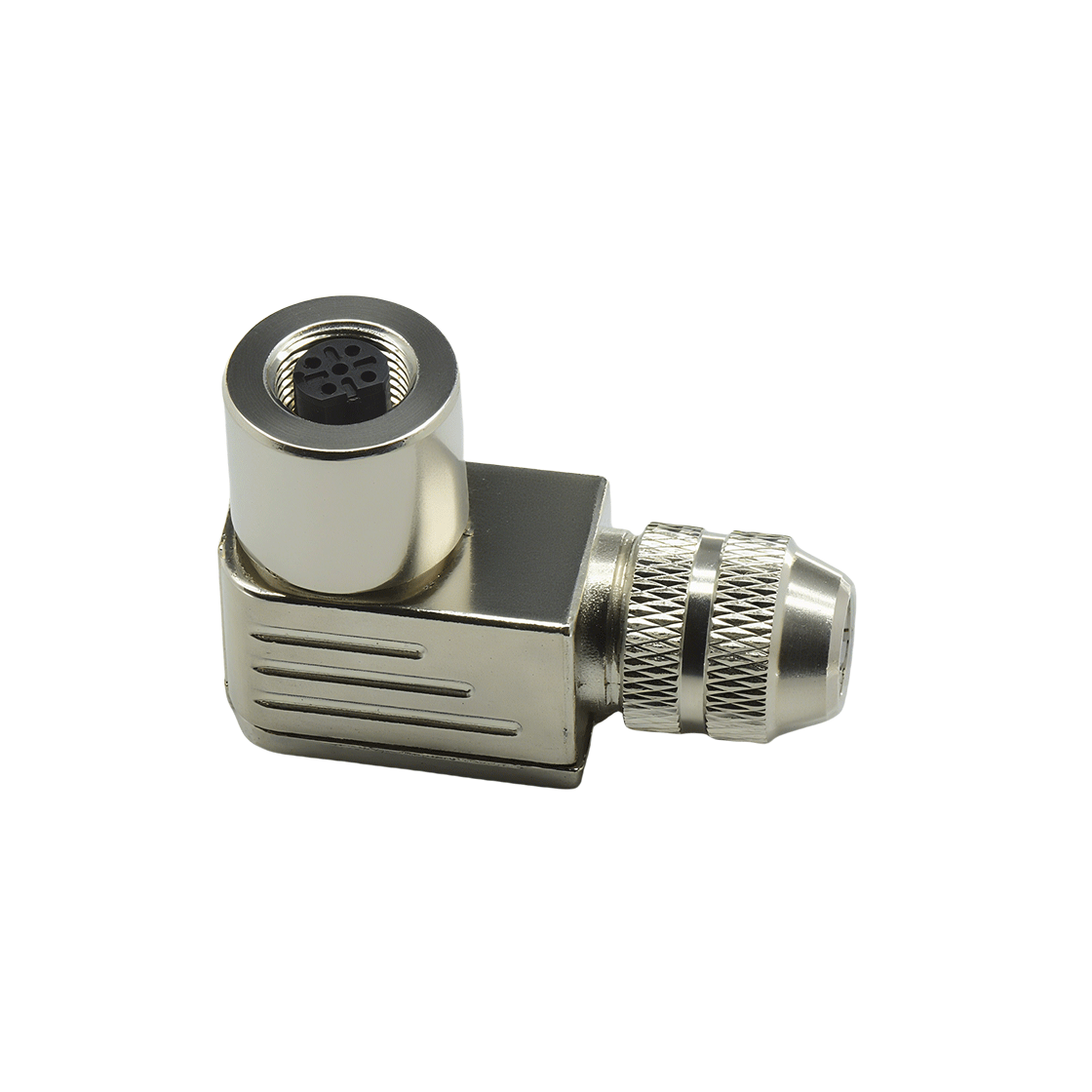 M12组装式金属款屏蔽系列 母弯头 4芯 D编码 螺钉压接 线径PG9